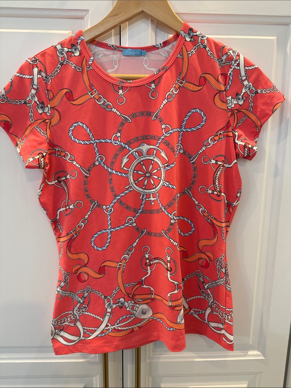Women’s Coral Nautical Chain Print Short Sleeve Tee